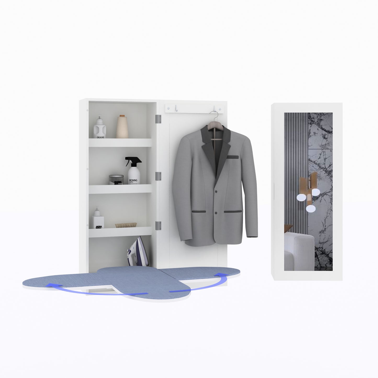 Facilehome Swivel Built-In Center Ironing Board cabinet,White Finish