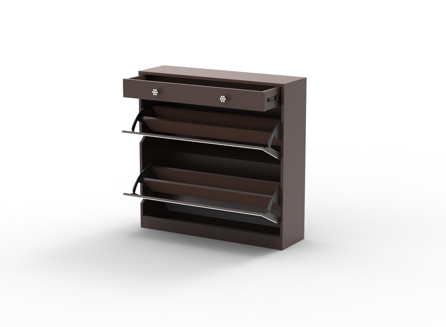 Mirror Shoe Cabinet with 2 Tier Drawers, Mirror Shoe Rack With 1 Drawer Storage, Mirror Shoe Organizer with 2 Layers In a Drawer for Entrance, Entryway, Bedroom,Brown Finish