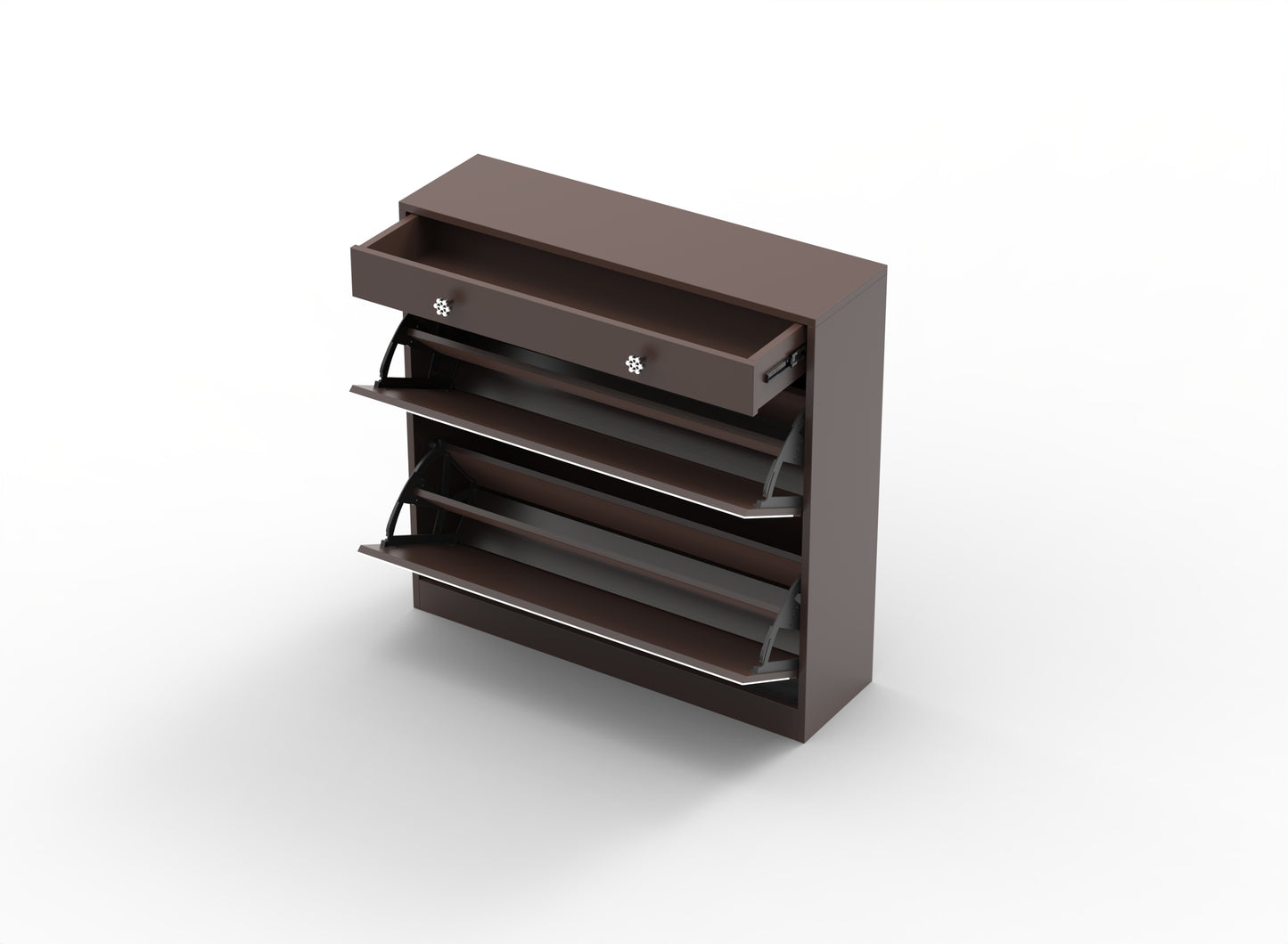 Mirror Shoe Cabinet with 2 Tier Drawers, Mirror Shoe Rack With 1 Drawer Storage, Mirror Shoe Organizer with 2 Layers In a Drawer for Entrance, Entryway, Bedroom,Brown Finish