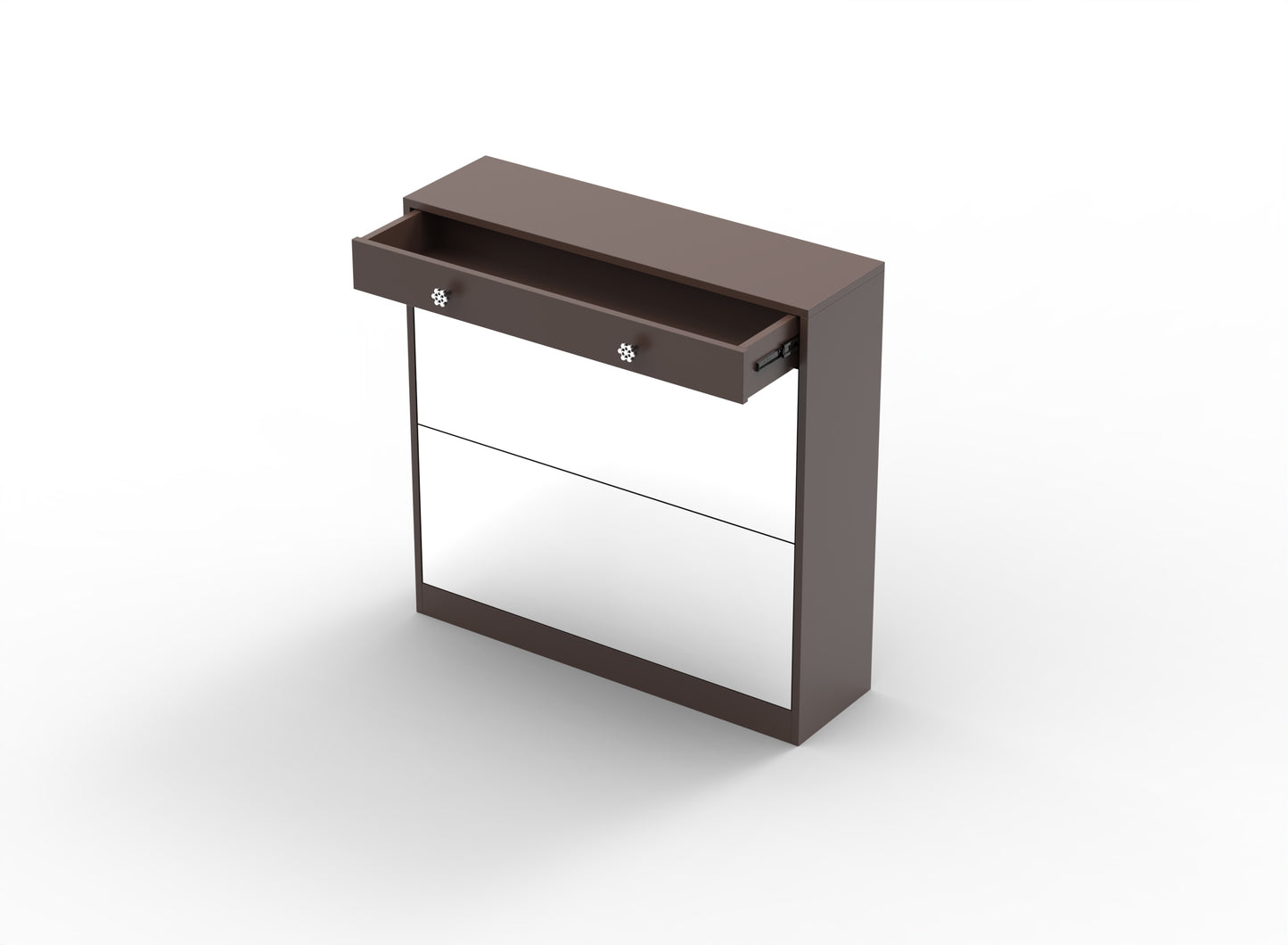 Mirror Shoe Cabinet with 2 Tier Drawers, Mirror Shoe Rack With 1 Drawer Storage, Mirror Shoe Organizer with 2 Layers In a Drawer for Entrance, Entryway, Bedroom,Brown Finish