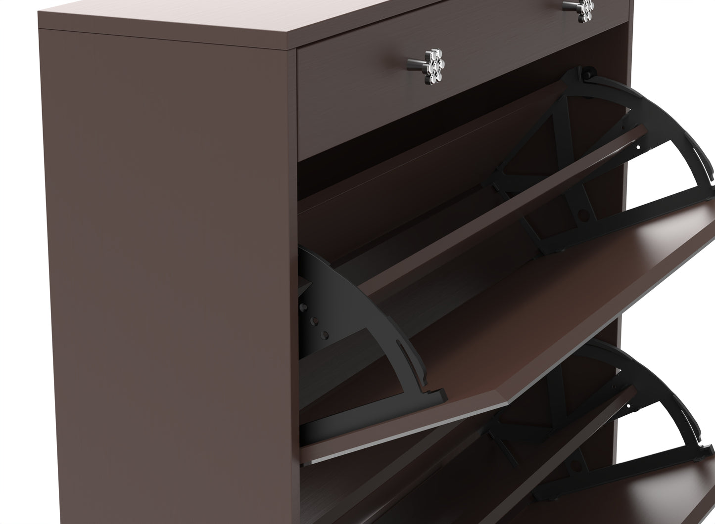 Mirror Shoe Cabinet with 2 Tier Drawers, Mirror Shoe Rack With 1 Drawer Storage, Mirror Shoe Organizer with 2 Layers In a Drawer for Entrance, Entryway, Bedroom,Brown Finish