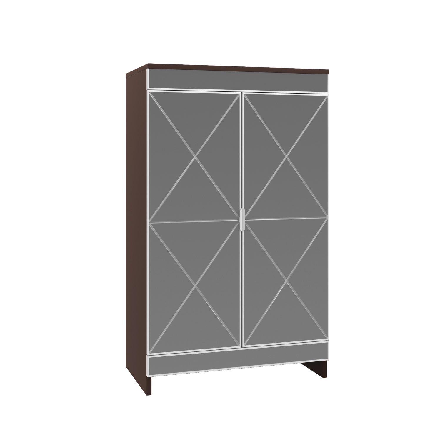 Elegant Decor Mirrored Cabinet with Silver Edging,Mirrored Cabinet with Double Door Storage,Shoe Storage Cabinet for Entryway,Glass+Brown Finish