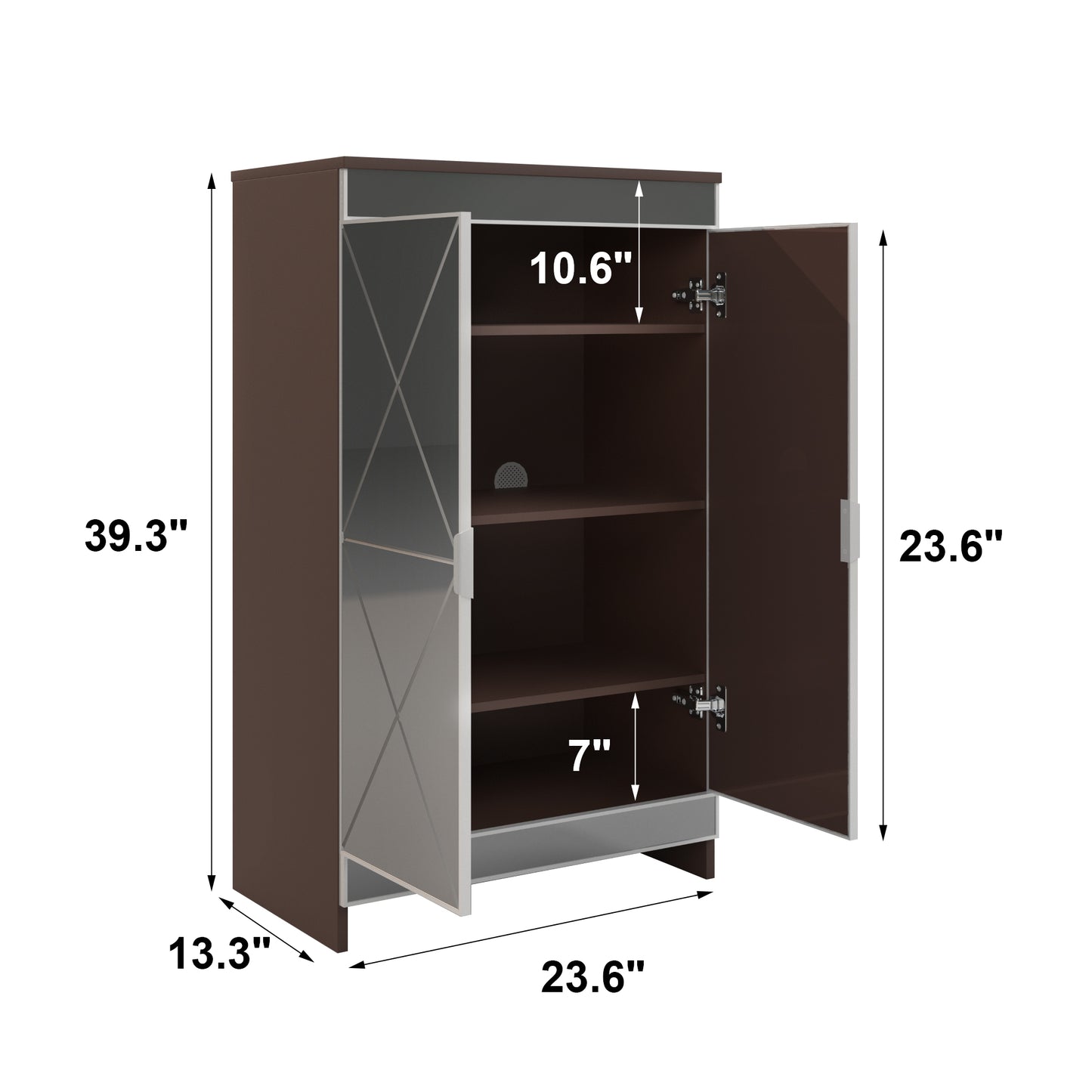 Elegant Decor Mirrored Cabinet with Silver Edging,Mirrored Cabinet with Double Door Storage,Shoe Storage Cabinet for Entryway,Glass+Brown Finish