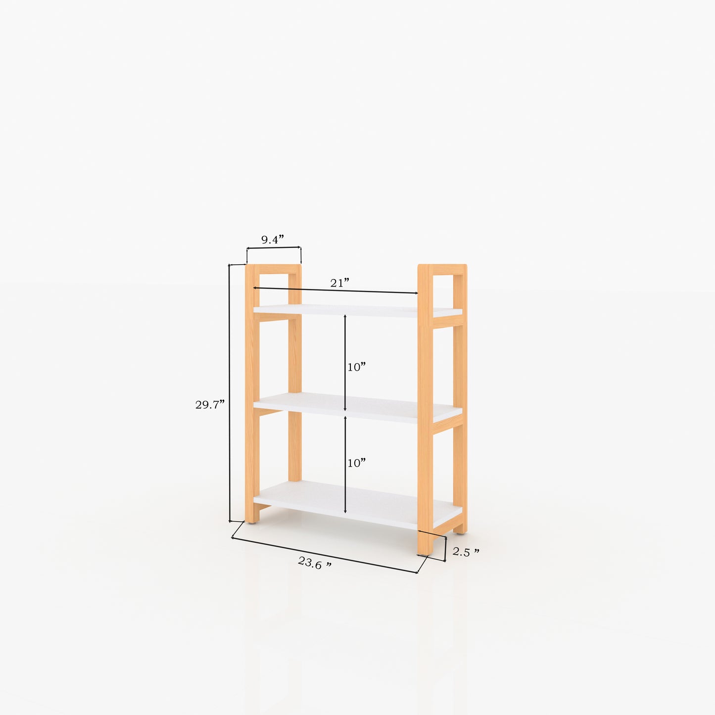 Facilehome 3-tiers Storage Bookcase with Solid Wood Frame,White