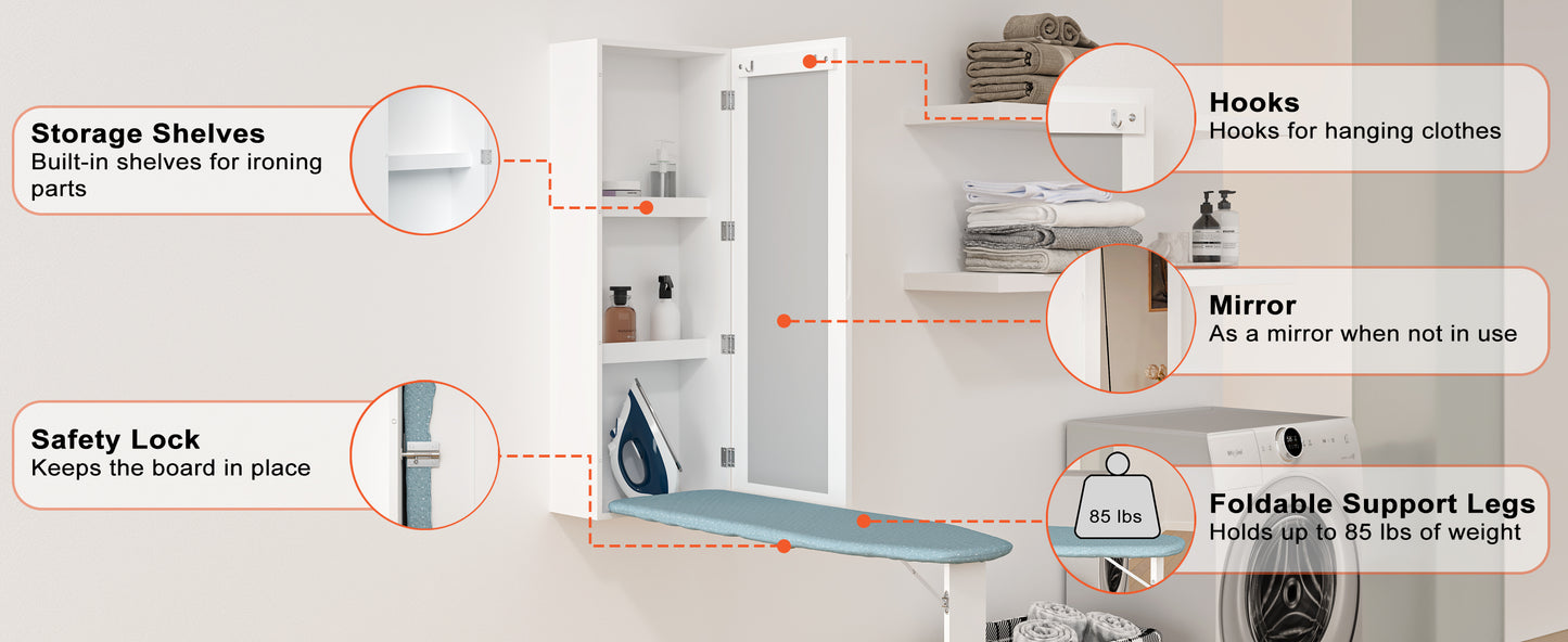 Facilehome Swivel Built-In Center Ironing Board cabinet,White Finish