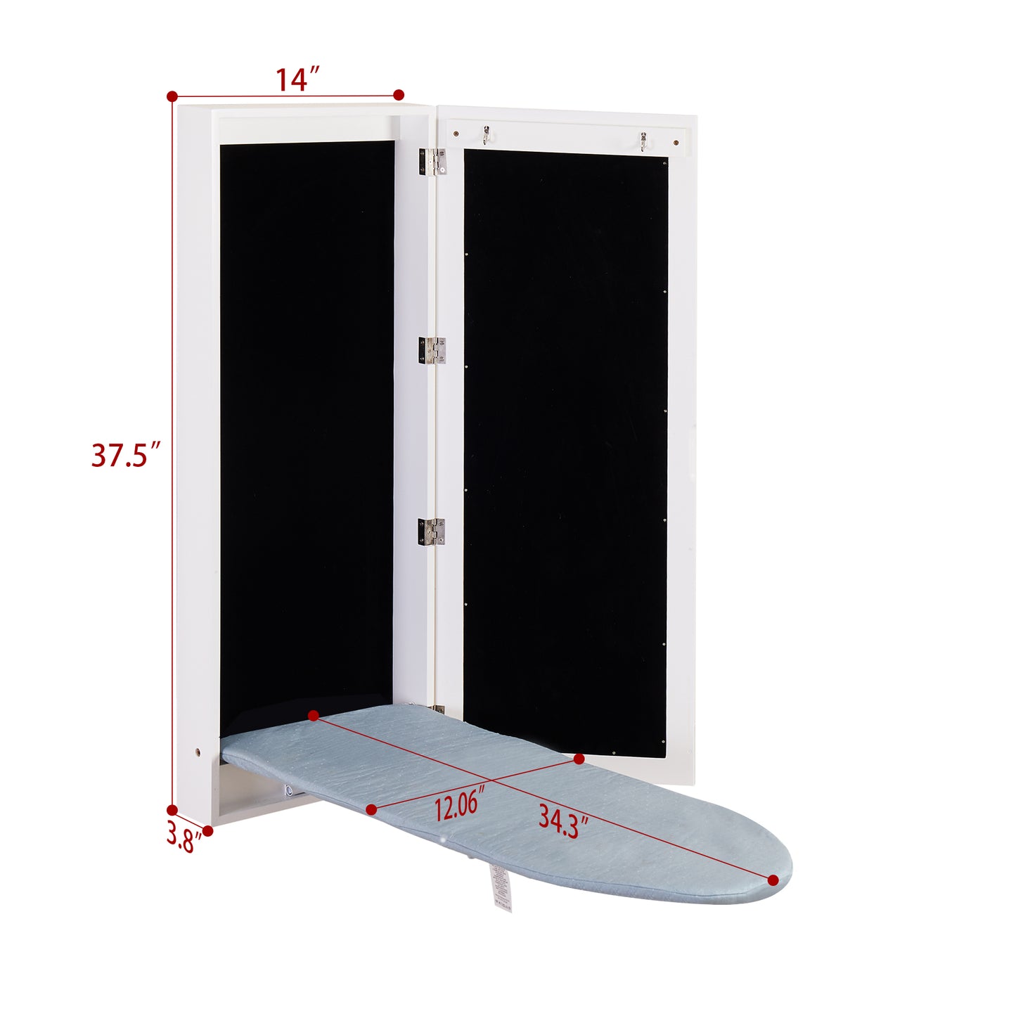 Facilehome Slim Wall Mounted Ironing Board Cabinet, Foldable Ironing Board Pad with Storage, Ironing Board Closet with Mirror Door, White