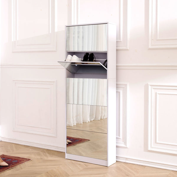 Simplie Fun Cassidy Rectangle Tall Shoe Cabinet with Mirror White | Mathis Home