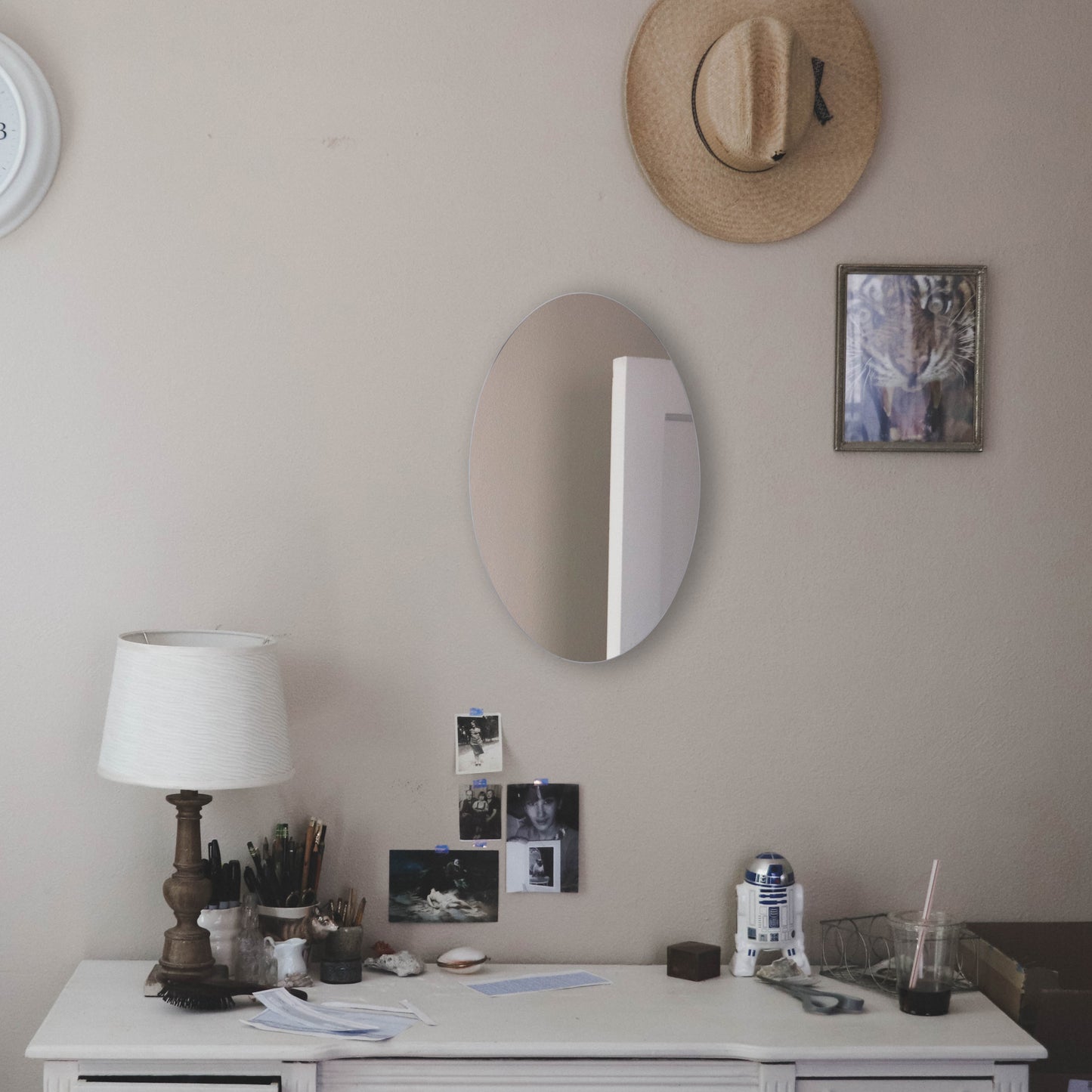 Oval Wall Mounted Mirror Dressing Mirror Frameless,Bedroom or Bathroom Mirror,Horizontal or Vertical