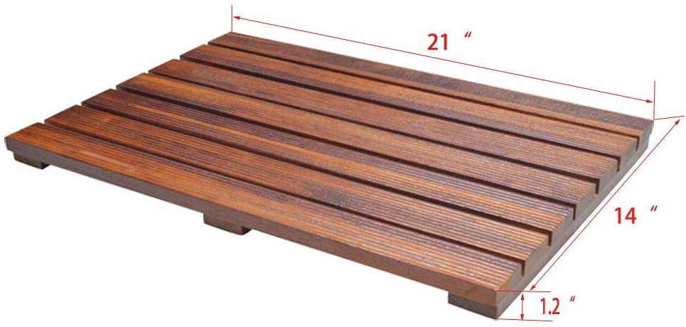 Facilehome Sturdy Heavy Natural Teak Non Slip Spa Bath Mat for Tub Shower Bathroom,Indoor Outdoor Use (21 x 14 x 1.2)