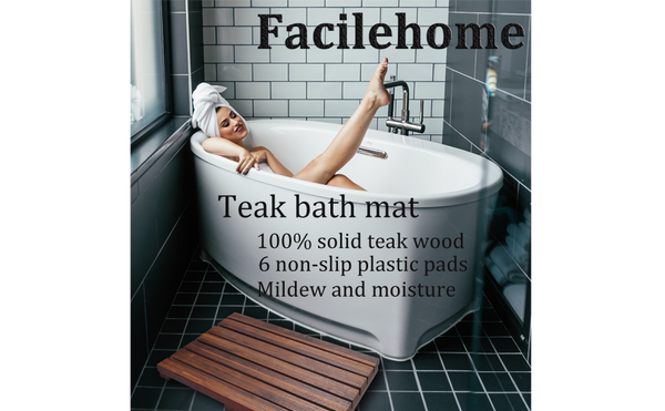 Teak Bath Mat Non Slip Bath SPA Mat Bathroom Door Mat – Facilehome