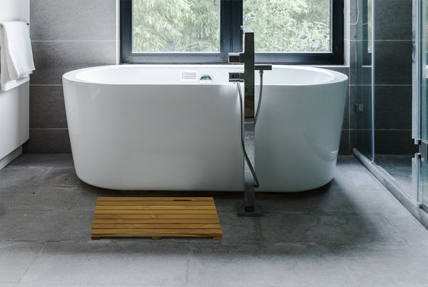 Facilehome Premium Teak Bath Mat Spa Solid Teak,Non Slip Wood Bath Mat  Natural Feet Shower Floor,Brown