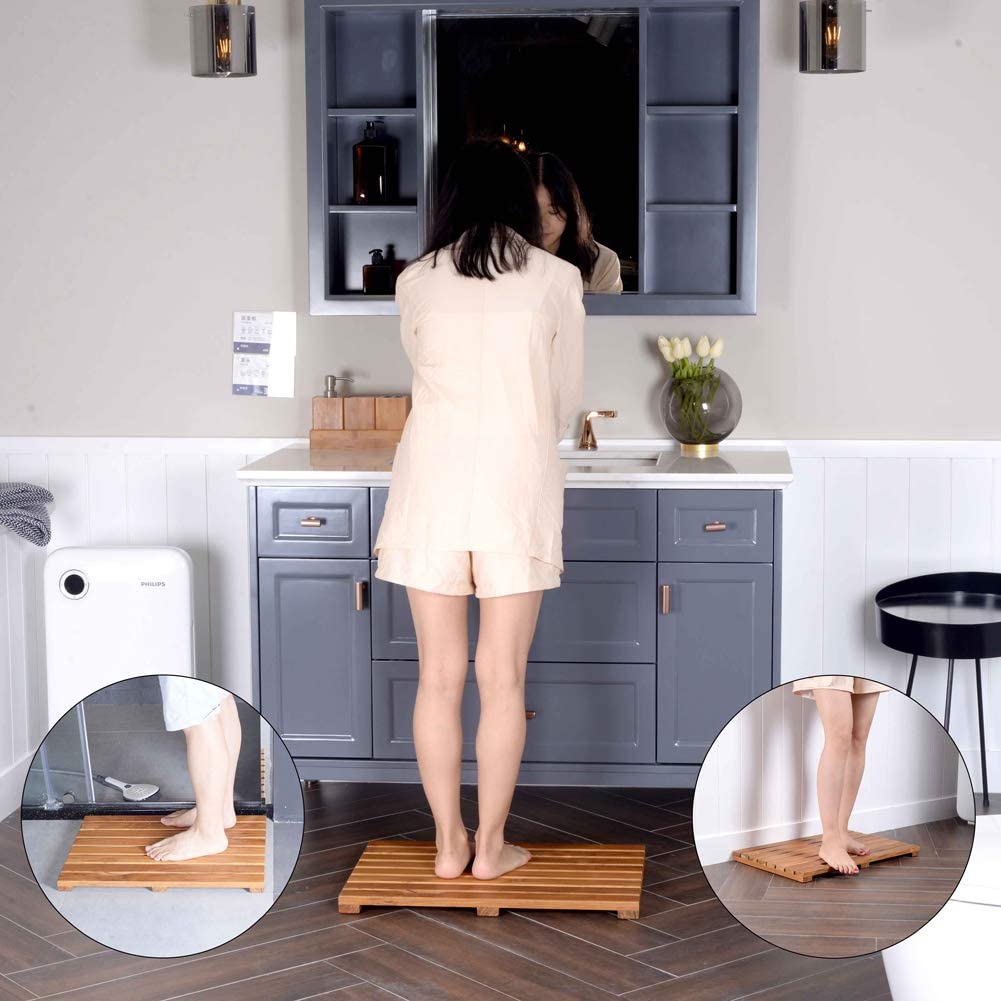 Facilehome Teak Bath Mat Non Slip Luxury Spa Solid Teak Bath Mat Indoor/Outdoor Shower Mat Large Floor Mat 23.6'' x 15.7'' x 1.4''