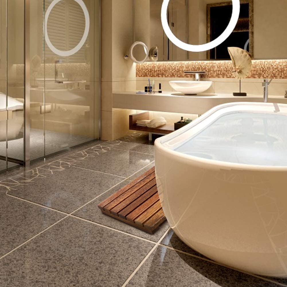 Facilehome Sturdy Heavy Natural Teak Non Slip Spa Bath Mat for Tub Shower Bathroom,Indoor Outdoor Use (21 x 14 x 1.2)