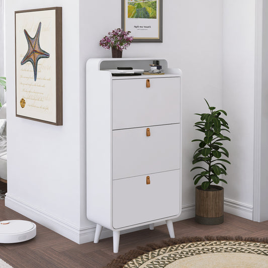 Modern Arc Design Shoe Cabinet With 3 Drawers,Shoe Storage Cabinet for Entryway,Outdoor,White Finish