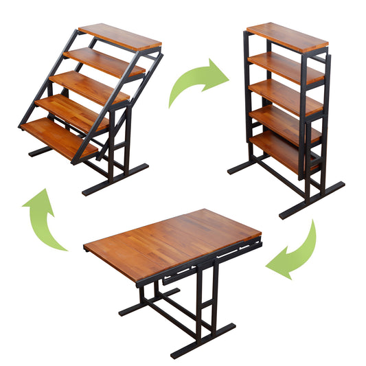Facilehome Dining table Multifunctional solid wood folding conversion table/folding shelf can be used as dining table or vertical shelf