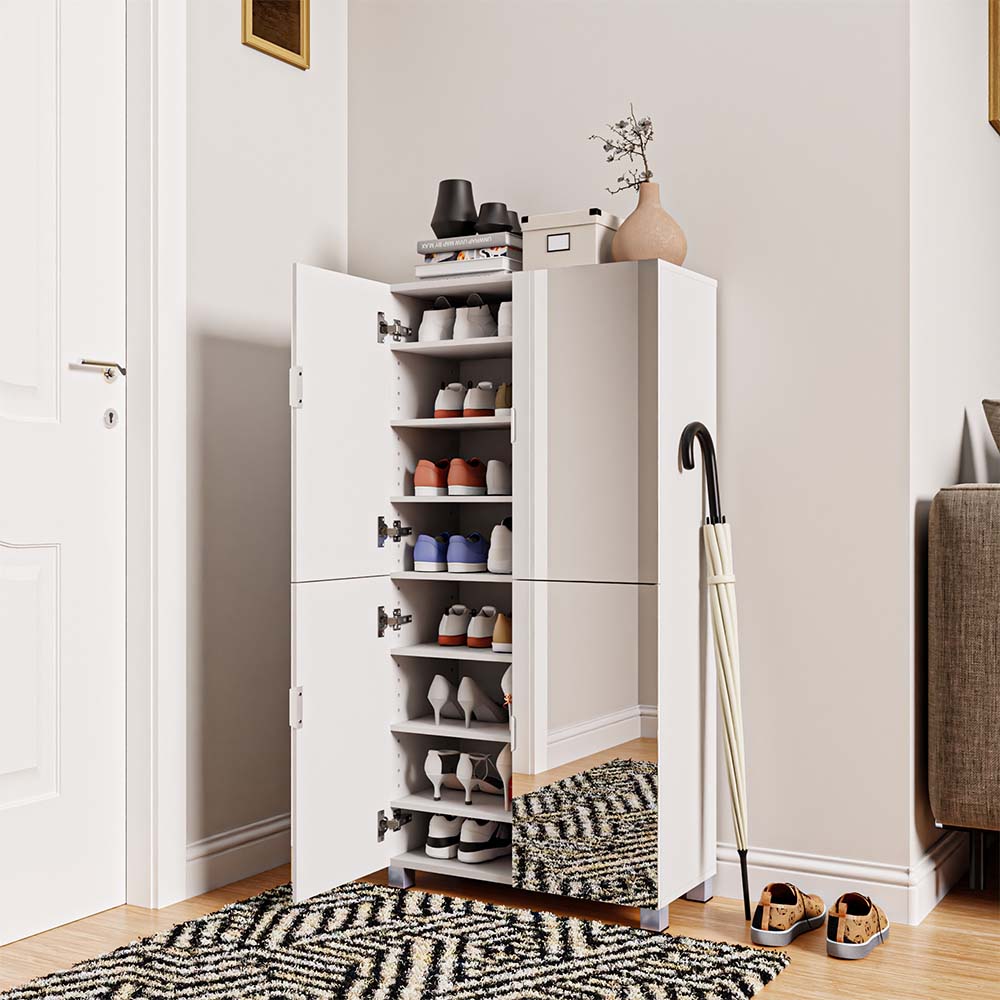 Facilehome Tall Shoe Cabinet With Full Length Mirror, 6 Tiers Shoe Storage Cabinet, Large Capacity