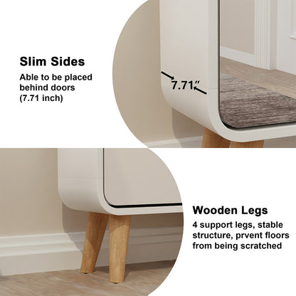 Mirror Shoe Cabinet with 4 Flip Drawers, Wooden Shoe Organizer with Solid Wood Legs, Full Length Mirror Shoe Rack, Narrow Shoe Storage Cabinet for Entryway, White