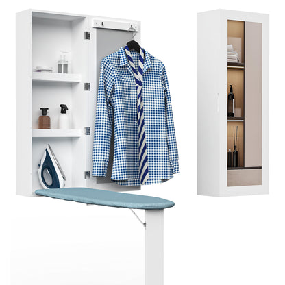 Wall Mounted Ironing Board with Storage Cabinet,Built in Ironing Board & Folding Support Leg, Wall-Mounted Mirrors for Home, Apartment & Small Spaces