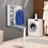 Wall Mount Ironing Board Cabinet with Vanity Mirror and Storage Shelves,White/Black