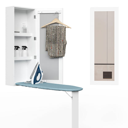 Wall Mounted Ironing Board with Storage Cabinet,Built in Ironing Board & Folding Support Leg, Wall-Mounted Mirrors for Home, Apartment & Small Spaces