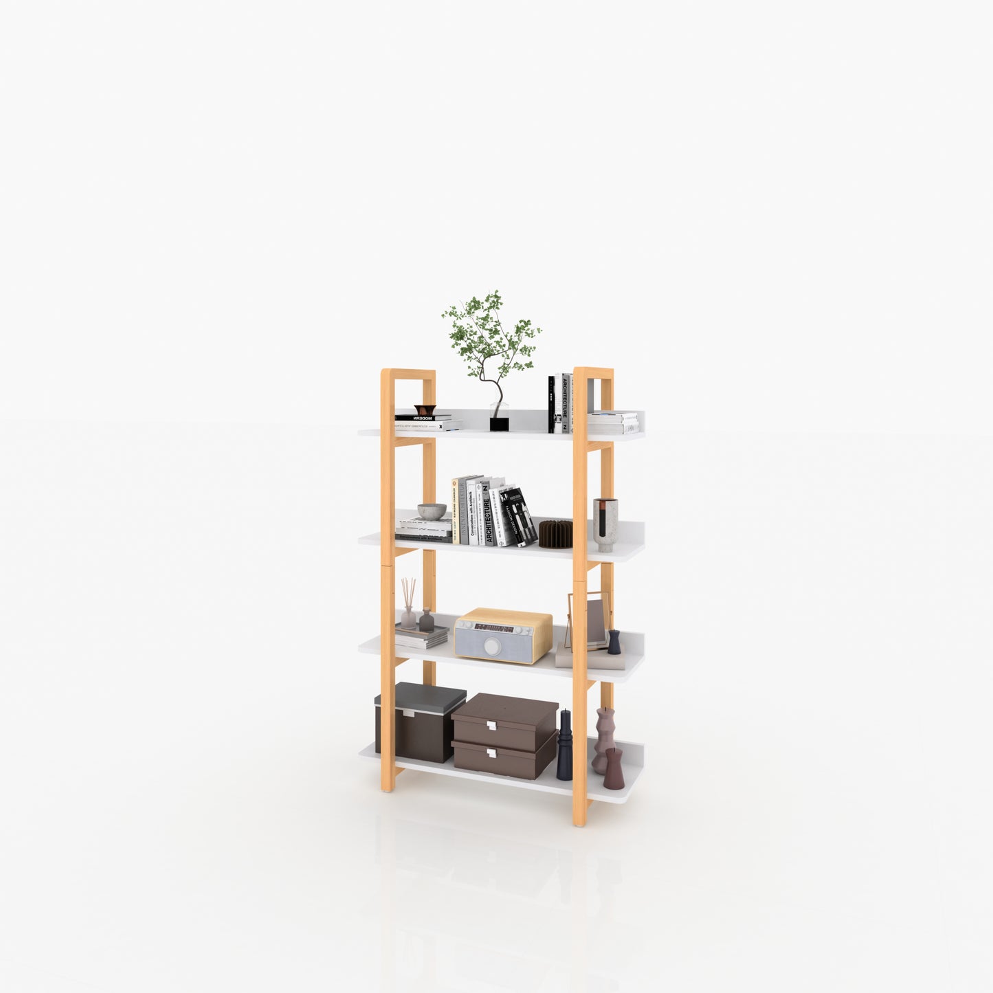 Multifuction Bookcase with Solid Wood Frame,Mix Color Plant Standing for Home Decro