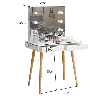 Facilehome Wooden Vanity Table Makeup Dressing Desk with LED Light,White