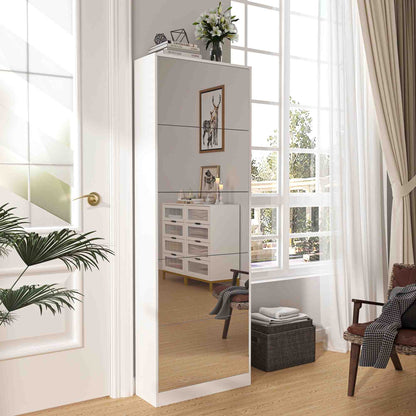 Shoe Storage Cabinet With Full Length Mirror,Wooden Freestanding Shoe Rack Organizer With 5 Tiers Flip Drawers and 30 Pair, Tall Narrow Shoe Cabinet For Entryway, Hallway, Bedroom, Closet, Living Room (White)