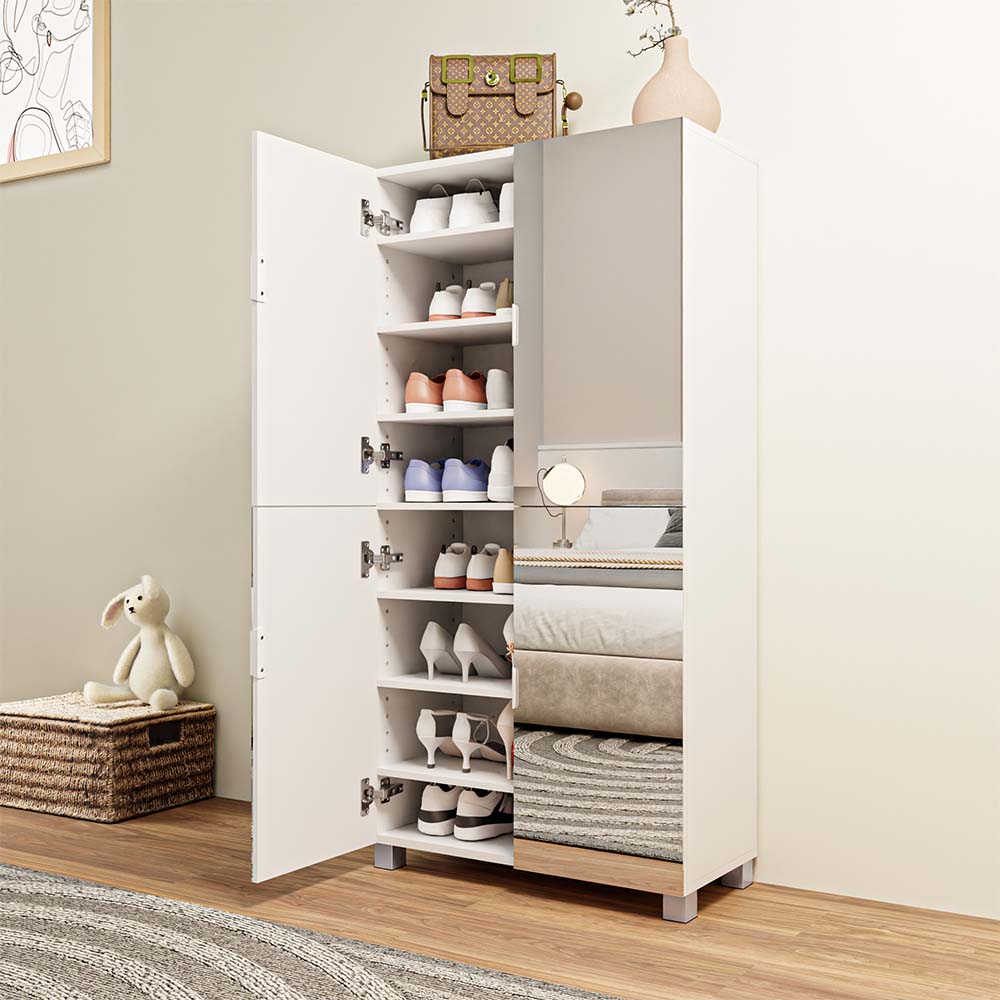 Facilehome Tall Shoe Cabinet With Full Length Mirror, 6 Tiers Shoe Storage Cabinet, Large Capacity