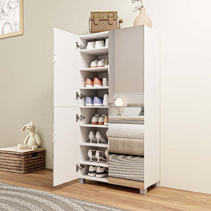 Facilehome Tall Shoe Cabinet With Full Length Mirror, 6 Tiers Shoe Storage Cabinet, Large Capacity