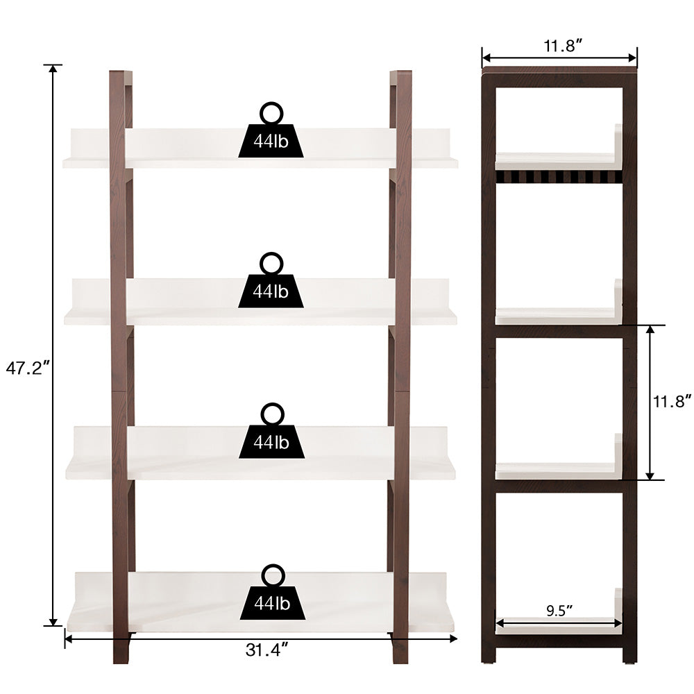 4-Tier Brown Wood Bookshelf, 11.8W x 31.5D x 47.2H in, Adult, Living Room, Bathroom, Kitchen