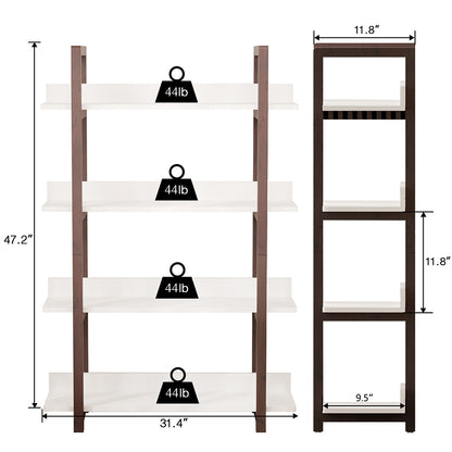 4-Tier Brown Wood Bookshelf, 11.8W x 31.5D x 47.2H in, Adult, Living Room, Bathroom, Kitchen