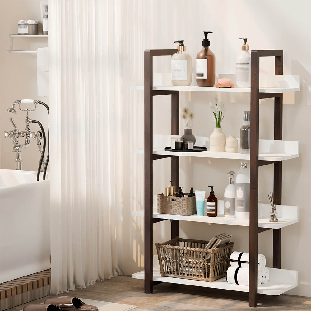 4-Tier Brown Wood Bookshelf, 11.8W x 31.5D x 47.2H in, Adult, Living Room, Bathroom, Kitchen