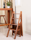 Faceilehome Folding Ladder Chair,Solid Wood Convertible 4 Step Stool for Kitchen,Pantry,Closets