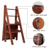 Faceilehome Folding Ladder Chair,Solid Wood Convertible 4 Step Stool for Kitchen,Pantry,Closets