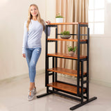 Facilehome Mahogany Convertible Table,Multipurpose Storage Shelf,Convertible Shelf Table for Small Spaces