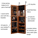 Facilehome Oak Mirror Jewelry Cabinet Armoire Wall or Door Mounted Jewelry Storage Organizer Box with Lock and Key