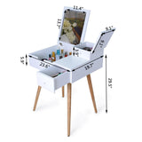Facilehome White Dressing Vanity Table Makeup Desk with Flip Top Dressing Mirror and 2 Drawers