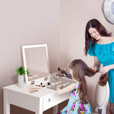Facilehome Large Wooden Vanity with Mirror and Two Drawers for Girls Women Bedroom Furniture