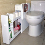 Bathroom Floor Storage Cabinet with Drawer and Magazine Holder，White