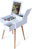 Facilehome White Dressing Vanity Table Makeup Desk with Flip Top Dressing Mirror and 2 Drawers