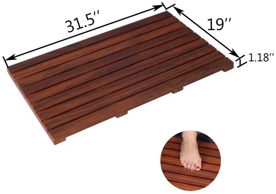 Facilehome Teak Bath Mat Non Slip Bath Mat SPA Mat Bathroom Door Mat (31.5 x 19 x 1.18)