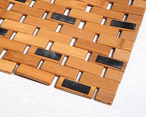 Small Non-Slip Bamboo Wood Bathroom Mats for Inside or Outside (15.8 x 10.2  In)