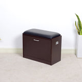 Shoe Storage Cabinet with Pu Leather Seat,Storage Bench for Entryway and Living Room,Brown