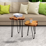Facilehome Live Edge End Table,Rustic Solid Wood Small Coffee Table,Side Table 21" Tall,for Sofa,Living Room/Bedroom